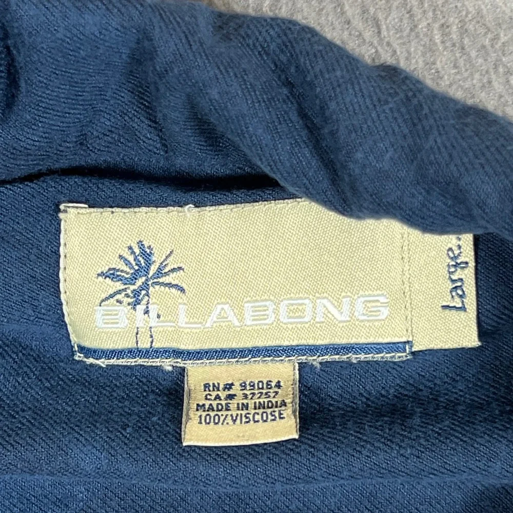 Vintage Billabong Shirt Mens Large Blue Hawaiian Button Up Loop Collar Palm Tree